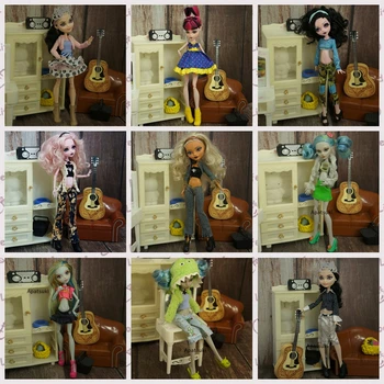 Модерен Комплект Кукольной Дрехи За MH Dolls Аксесоари Рокля на Топ Риза с Дълги Панталони за Кукли Monster High Екипировки 1/6 Детски Играчки