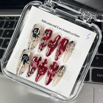 Кровожадная паяжини под формата на капки вода в slivered бадеми стил Ръчно печат за нокти Ръчно рисувани Супер Избелващ Подвижна с охлаждане