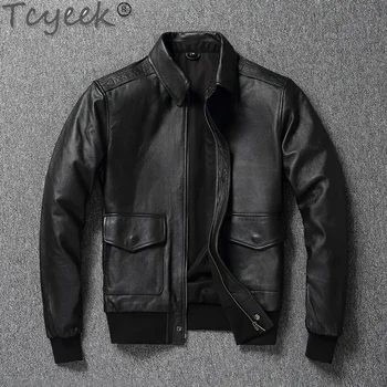 Tcyeek.Класическо палто от естествена кожа в стил air force A2.men бычина яке-бомбер от естествена телешка кожа top gun leather супер разпродажба