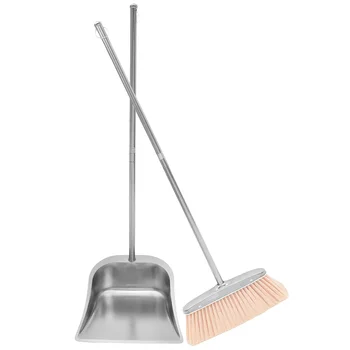 1 Комплект метла и лопата за смет с дръжка от неръждаема стомана, четка за почистване на лопата за общежития