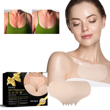 5шт Нови многократна употреба пръчки за гърди срещу бръчки Грижа за кожата против Стареене на кожата на гърдите Помощ за стягане на гърдите Хидратиращ Силикон Прозрачен Пластир