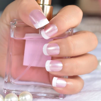 Перлено-розови, Бели Френски режийни нокти, акрил UV-въздушната нокти, стикери за маникюрного салон 