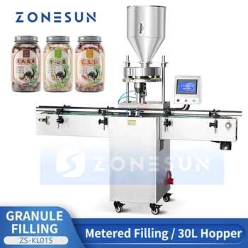 Обзавеждане ZS-KL01S за опаковка на закуски, от Фъстъци и Ориз с бункером ZONESUN Automatic Volumetric Rotary Cup Granule Filling Machine обем 30 литра с автоматично Завъртане на Чаша ZONESUN
