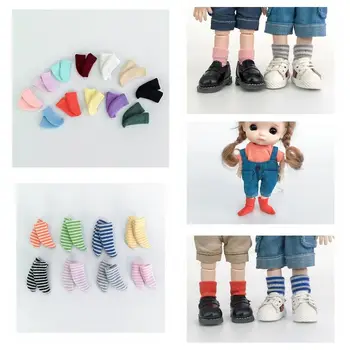 Къси чорапи за кукли Ob11, Памучни обикновена Чорапи за кукли в ивици Различни чорапи за кукли Mini 1/12 BJD, Детски играчки