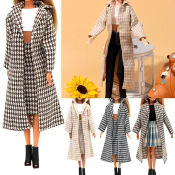 Куклено клетчатое палто в мащаб 1/6, мини-кафява Черна парк, играчка облекло, аксесоари за кукли, зимни екипировки за куклена къща, игра за обличане