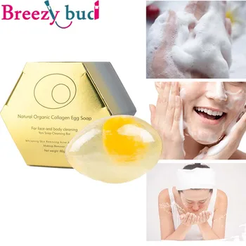 80 г Коллагенового сапуни ръчно изработени от естествен органичен яйчен сапун за лице, средства за премахване на акне, Отбеливающее сапун за лице, Сапун за Почистване на бани