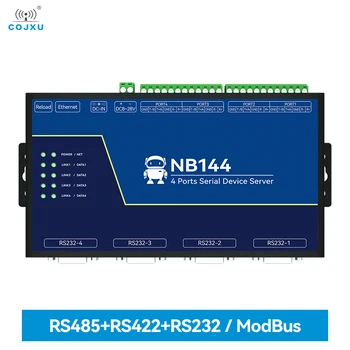 Изолиран 4-канален Сериен сървър RS232/422/485 RJ-45 Modbus Gateway COJXU NB144 TCP/UDP/MQTT по команда AT Вграден Пазител