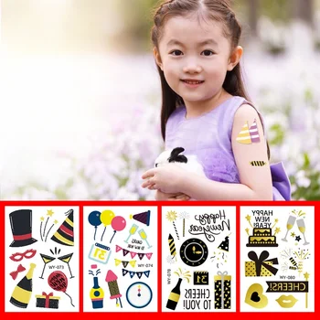 Временни татуировки за деца честита Нова година, балон с шампанско, водоустойчив временни етикети с татуировка на ръката и на лицето, които предпазват от изпотяване