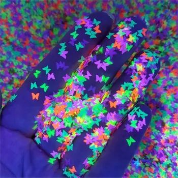 50 г / пакет Неон пеперуда за нокти с пайети 3 мм Матова флуоресцентни многоцветни люспести пайети във формата на пеперуда с обемен блясък # PD