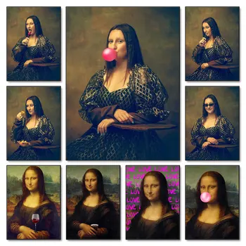 Известната Картина На Платното Мона Лиза Мона Лиза Розово Пузырьковый Принт Плакати, Стенни Художествена Картина За Стаите В Дома На Cuadros Decoratives