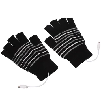 Затопляне ръкавици с USB-топъл, мъжки и женски батерии, вязаная прежди без пръсти, зима топло за ръце