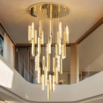 Постмодернистская led дълга полилей Stairled, Кристална окачен лампа, осветление на сградата Rduplex, Луксозна лампа за фамилна стая във вила