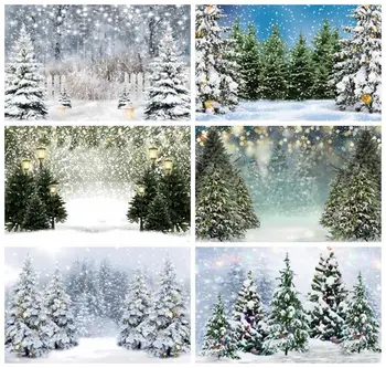 Фон за снимки на фермата с коледна елха Laeacco Зимна нощ, Спокоен светлина, гора Боке, Детски рожден Ден, Семеен фон за портрет