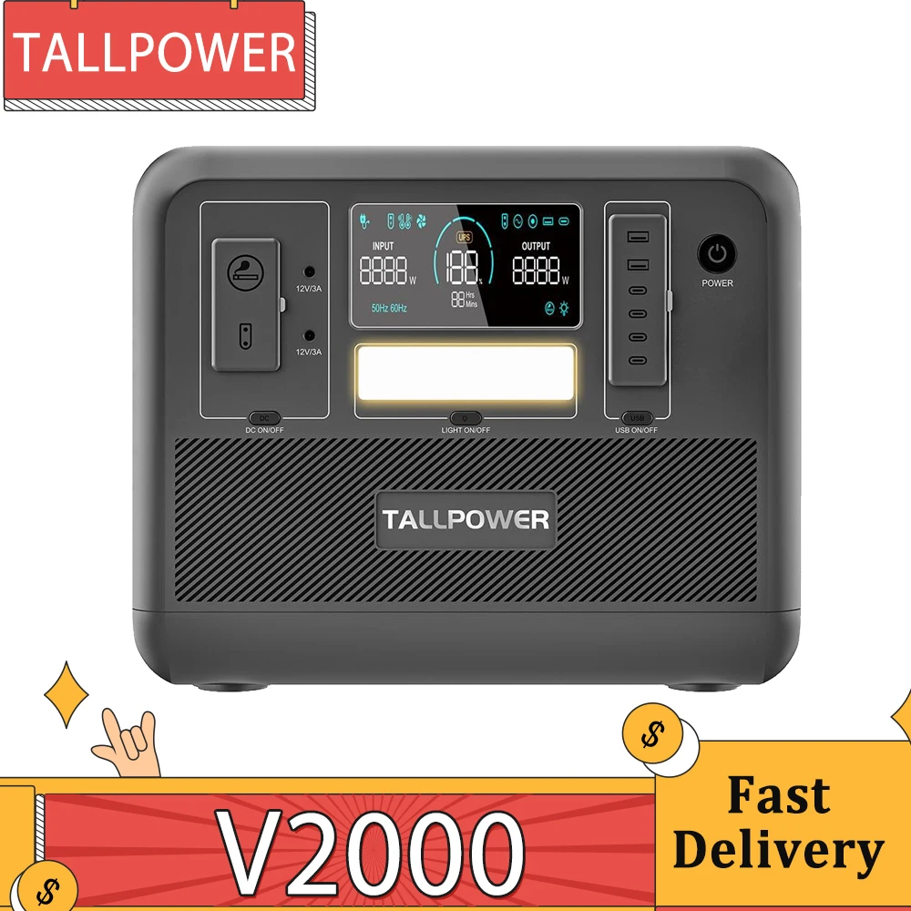 Преносима електрическа централа TALLPOWER V2000 1536Wh Слънчев генератор LiFePO4 мощност от 2000 W ac мощност 1.5 часа за Бързо зареждане PD 100W USB-C Изображение 0