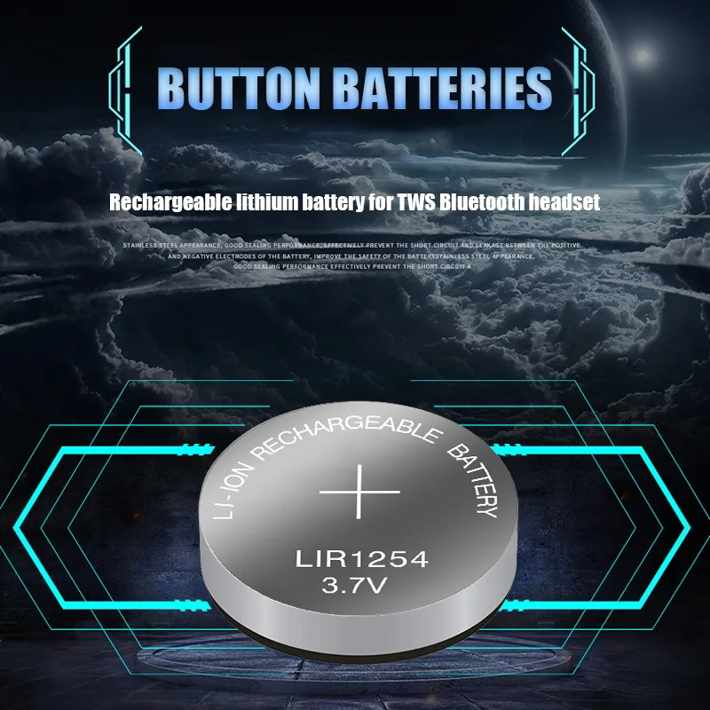 100ШТ Вградени батерии на бутоните 3,7 В LIR1254 65 mah, литиево-йонна батерия за гривна, слушалки, Bluetooth Изображение 1