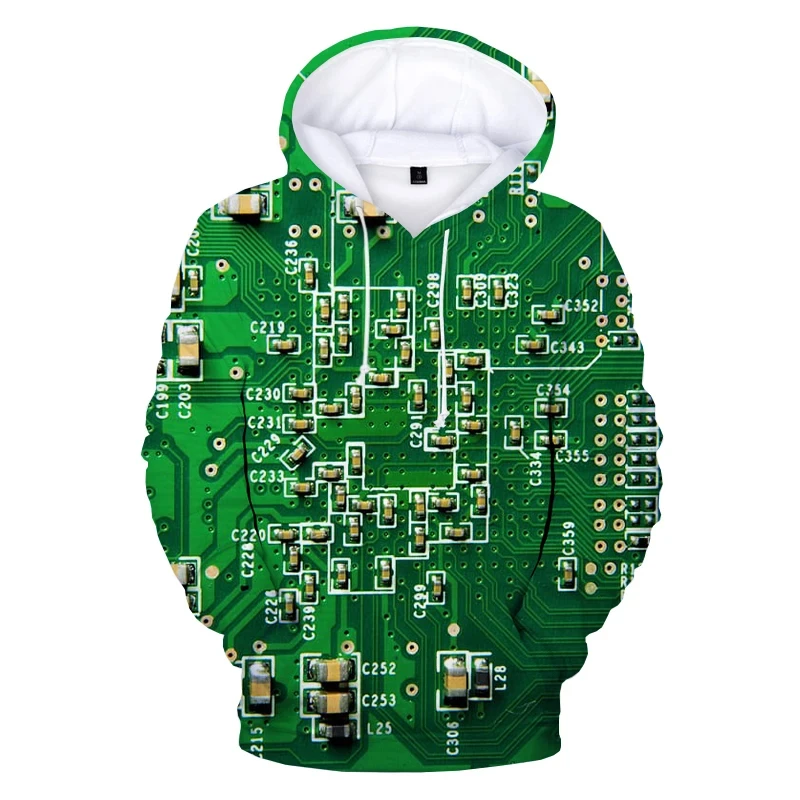 Електронен Чип С 3D Принтом Забавни Блузи За Мъже Дрехи дънна Платка Techwear Ежедневни Мъжки Пуловери Зимни Блузи, Спортно облекло Изображение 3