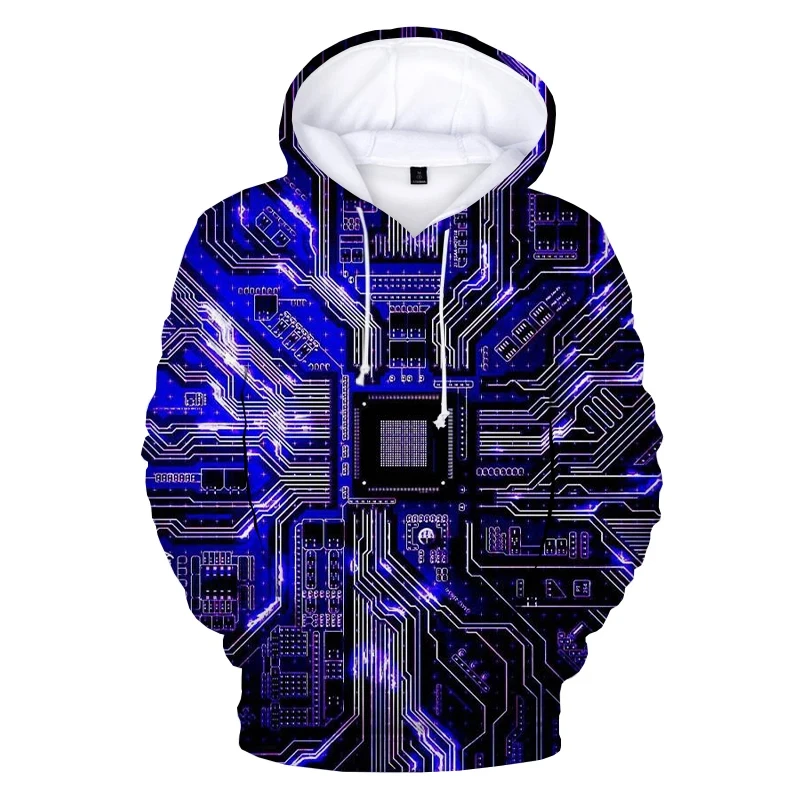 Електронен Чип С 3D Принтом Забавни Блузи За Мъже Дрехи дънна Платка Techwear Ежедневни Мъжки Пуловери Зимни Блузи, Спортно облекло Изображение 5