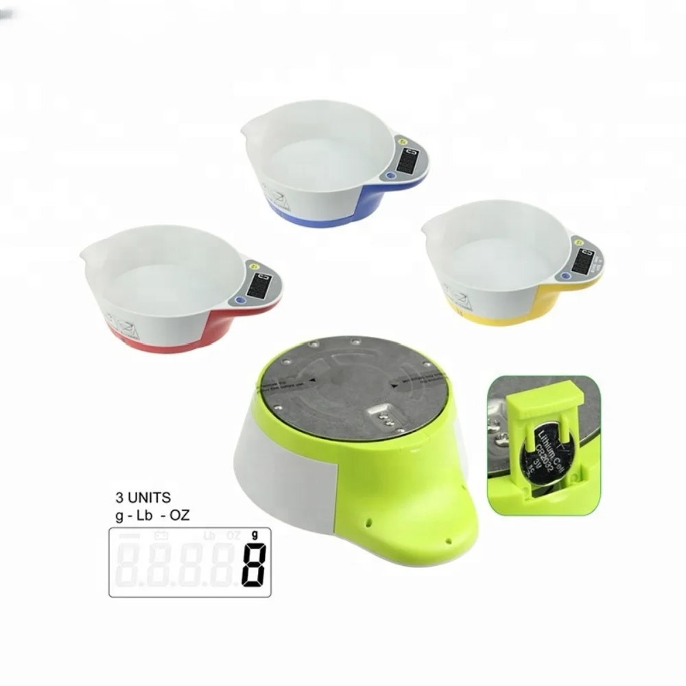 4 цвят, точни и стабилни Евтини 5-килограммовые цифрови кухненски везни за претегляне на храните с купата, Електронни, кухненски везни с купата за хранене Изображение 1
