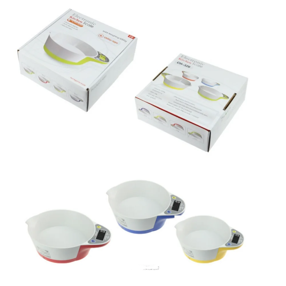 4 цвят, точни и стабилни Евтини 5-килограммовые цифрови кухненски везни за претегляне на храните с купата, Електронни, кухненски везни с купата за хранене Изображение 5