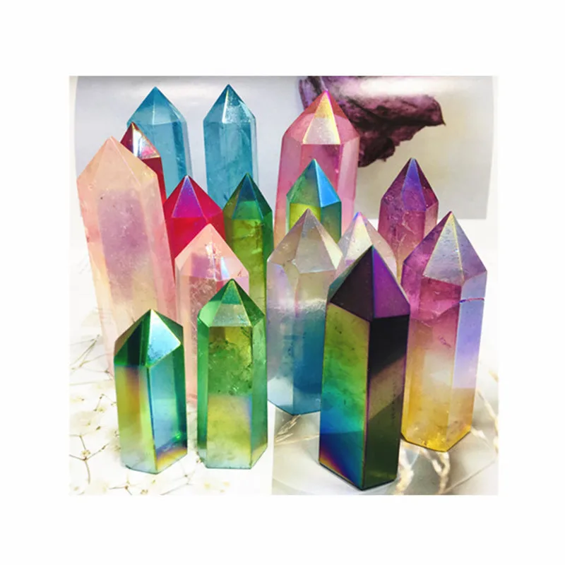 Естествени цветни кристали Кула, Лечебни камъни, Аура, Прозрачен кварц, Точка за декорация на дома Изображение 0