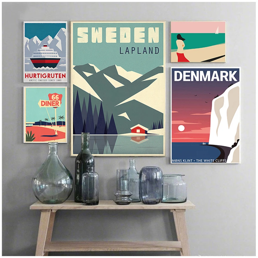 Швеция Дания Пътуване Ретро Постер На Стенно Изкуство Платно Живопис Скандинавските Картини И Щампи Начало Декор За Хола Изображение 0