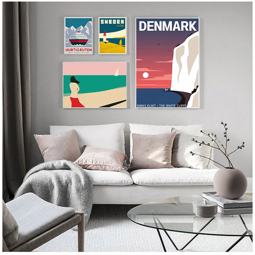 Швеция Дания Пътуване Ретро Постер На Стенно Изкуство Платно Живопис Скандинавските Картини И Щампи Начало Декор За Хола Изображение 3