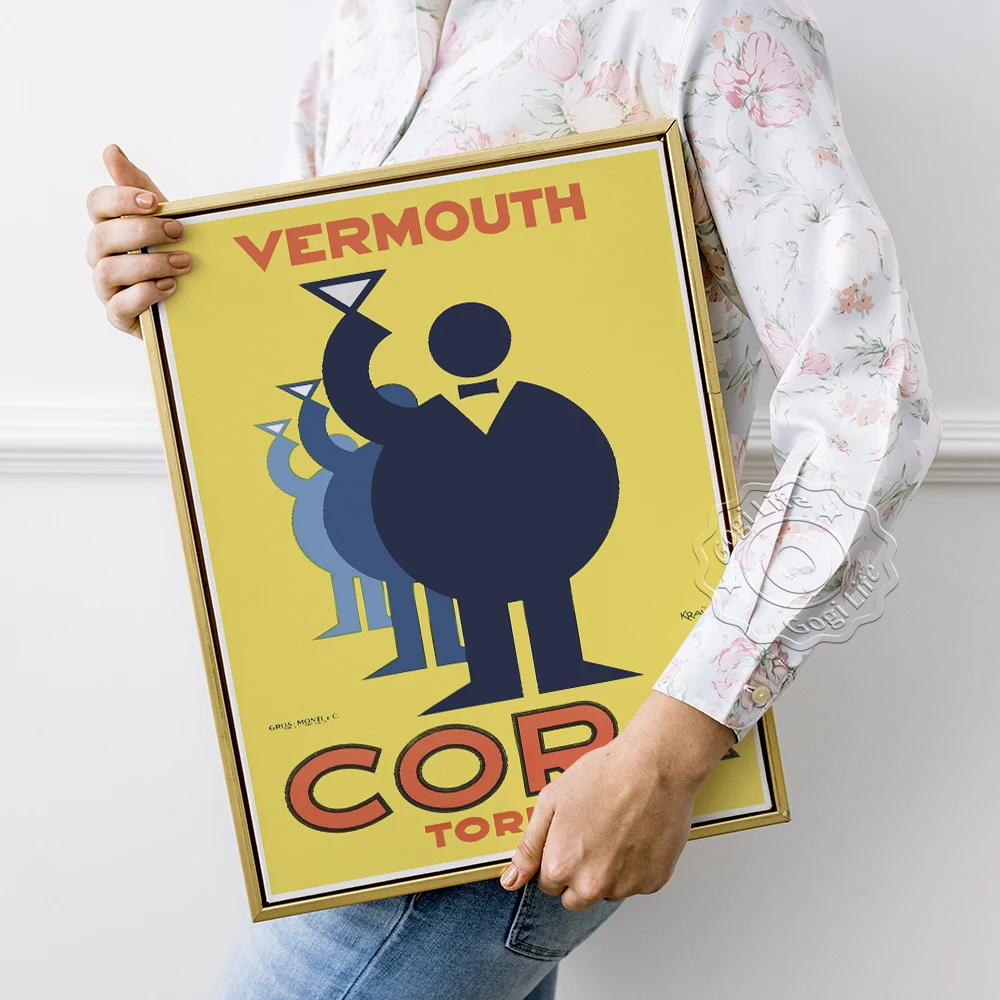 Ретро европейския плакат Karl Krauss, рекламни щампи на алкохол Cora Torino Vermouth, стикери за стена с прост геометричен модел Изображение 0