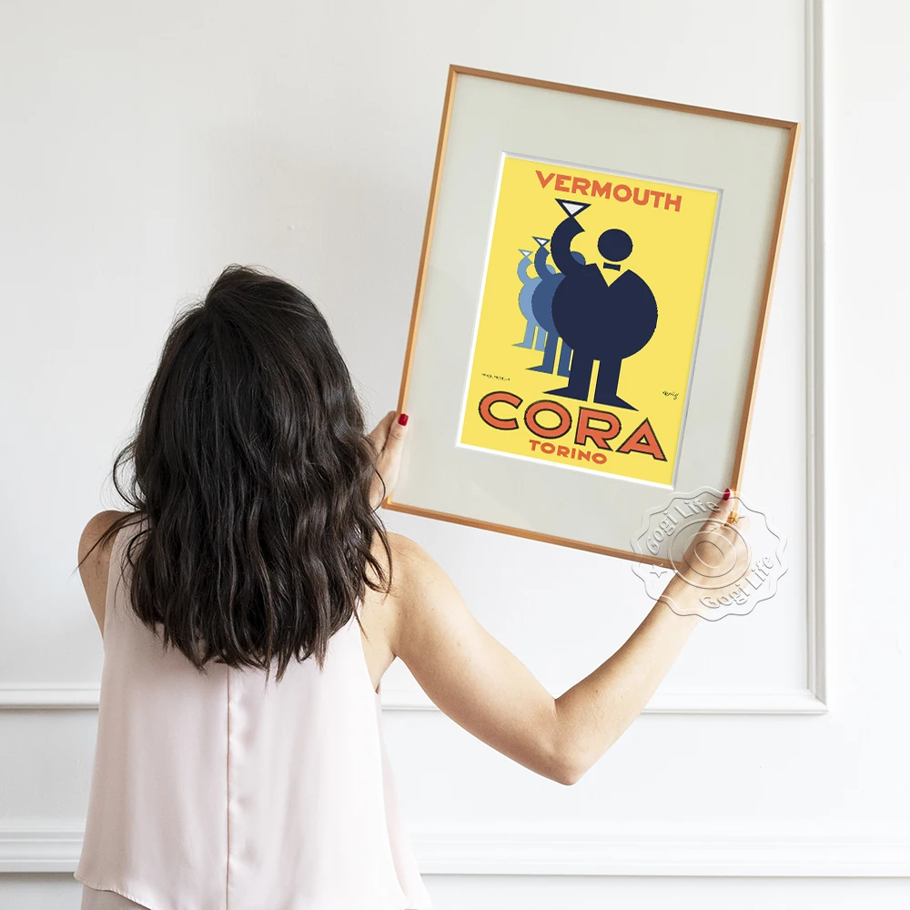Ретро европейския плакат Karl Krauss, рекламни щампи на алкохол Cora Torino Vermouth, стикери за стена с прост геометричен модел Изображение 1