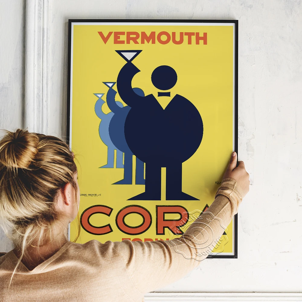 Ретро европейския плакат Karl Krauss, рекламни щампи на алкохол Cora Torino Vermouth, стикери за стена с прост геометричен модел Изображение 2
