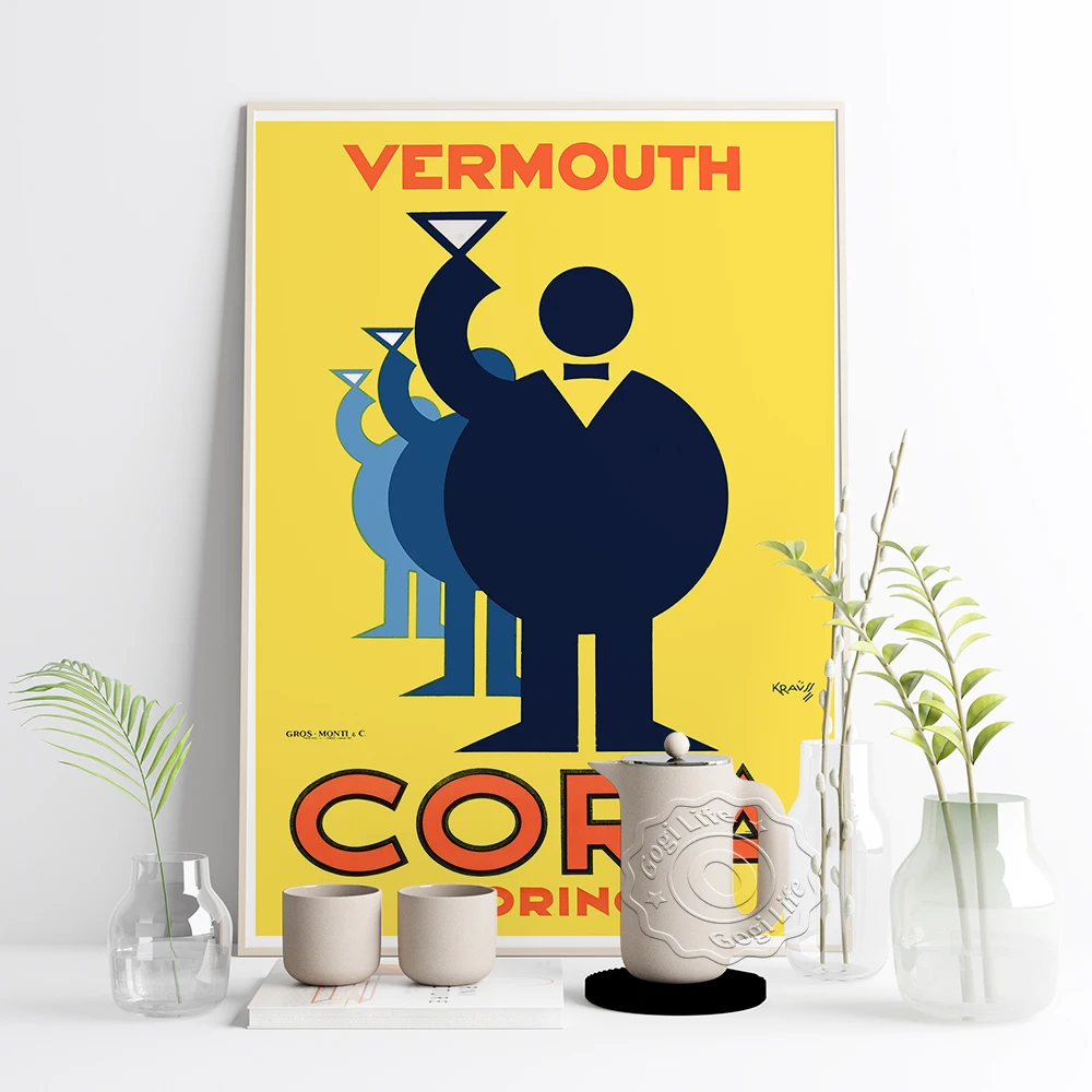 Ретро европейския плакат Karl Krauss, рекламни щампи на алкохол Cora Torino Vermouth, стикери за стена с прост геометричен модел Изображение 3