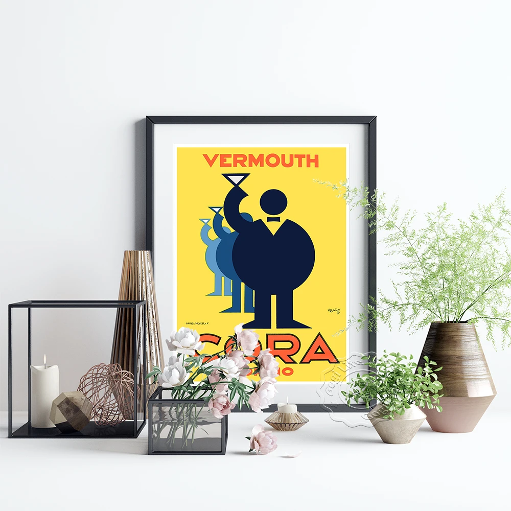 Ретро европейския плакат Karl Krauss, рекламни щампи на алкохол Cora Torino Vermouth, стикери за стена с прост геометричен модел Изображение 4