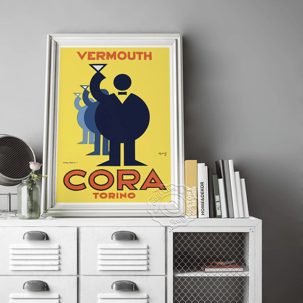 Ретро европейския плакат Karl Krauss, рекламни щампи на алкохол Cora Torino Vermouth, стикери за стена с прост геометричен модел Изображение 5