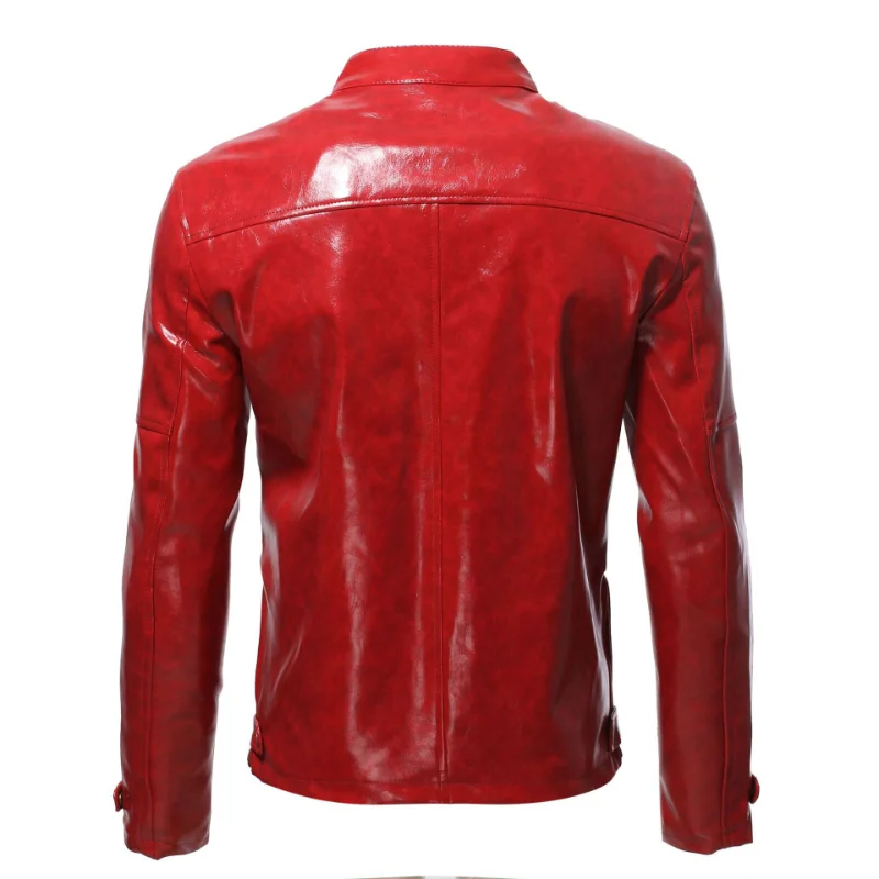 Мъжки дрехи 2023, мъжки модни кожено яке, приталенная яке от изкуствена кожа с висока яка, мъжки ветроупорен мотоциклетни якета с цип, мъжки Изображение 1
