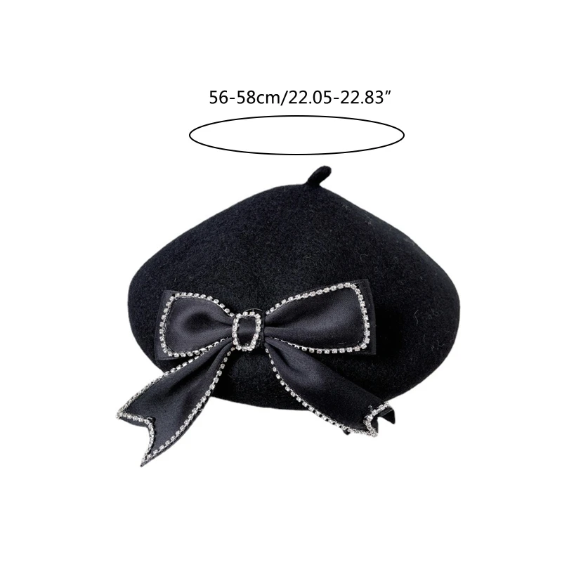 Модерна зимна черна шапка-бини с лък на ленти, топла шапка на художник за есен-зима Изображение 5
