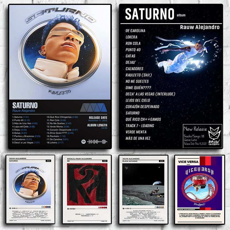 2023 Pop Rauw Alejandro Музикален Албум Saturno Плакат Естетически, Определени В стил Времена Корица Сингъл ЕП Печат Върху Платно, с монтиран на стената Арт Декор Изображение 0