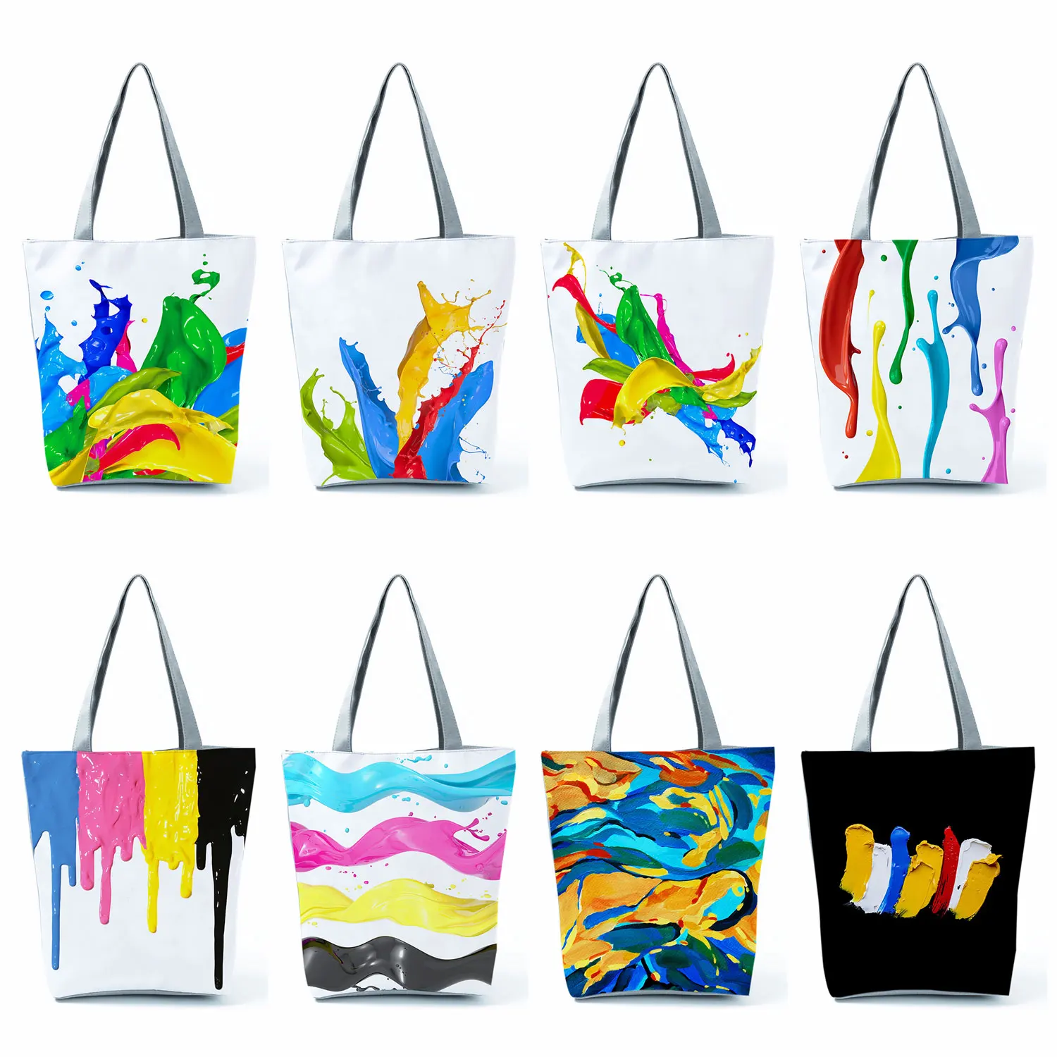 Художествена цветна дамска чанта-тоут с маслена печат, Еко-торбички за пазаруване, ежедневна чанта за супермаркет, преносими ежедневни училищна чанта, чанта през рамо Изображение 0