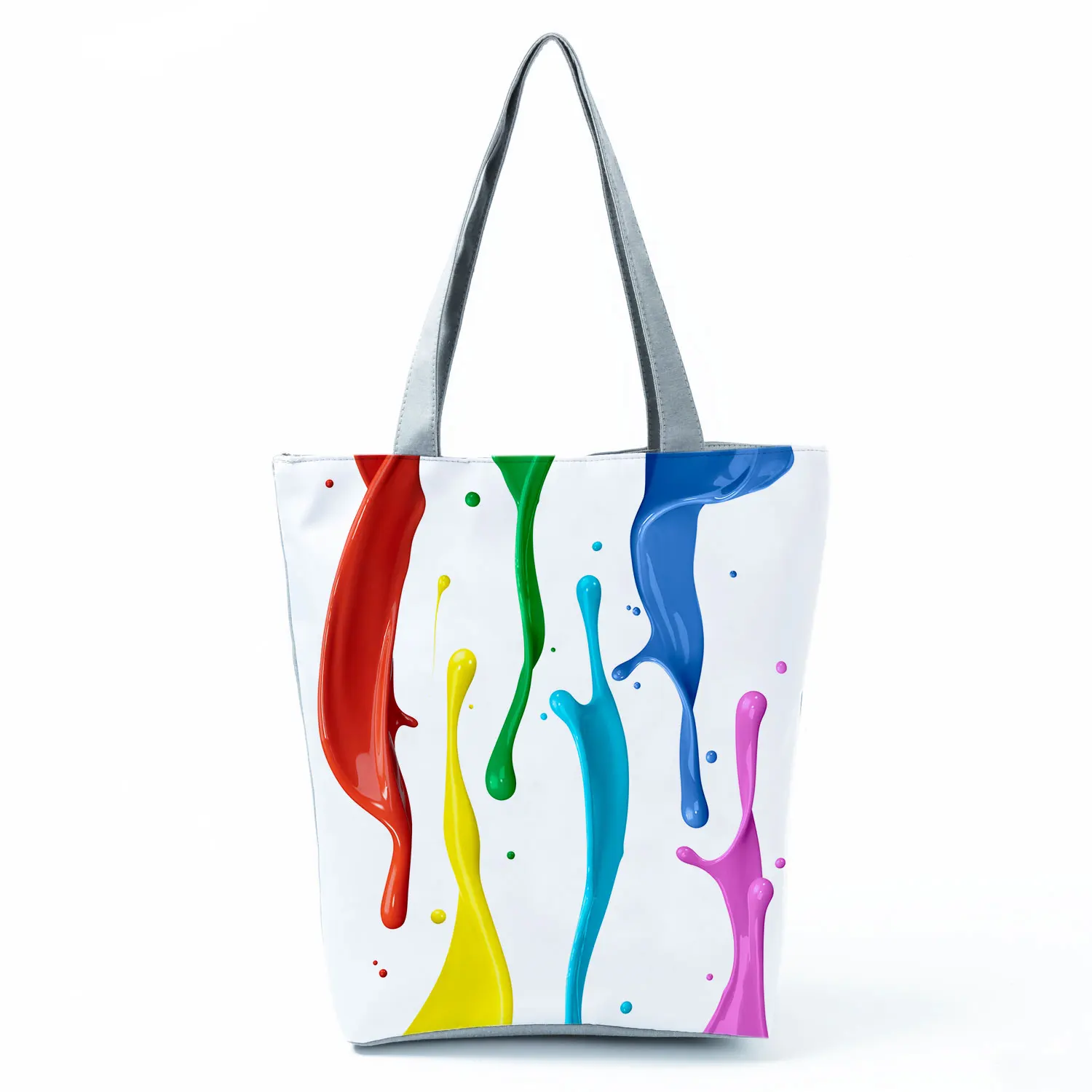 Художествена цветна дамска чанта-тоут с маслена печат, Еко-торбички за пазаруване, ежедневна чанта за супермаркет, преносими ежедневни училищна чанта, чанта през рамо Изображение 2