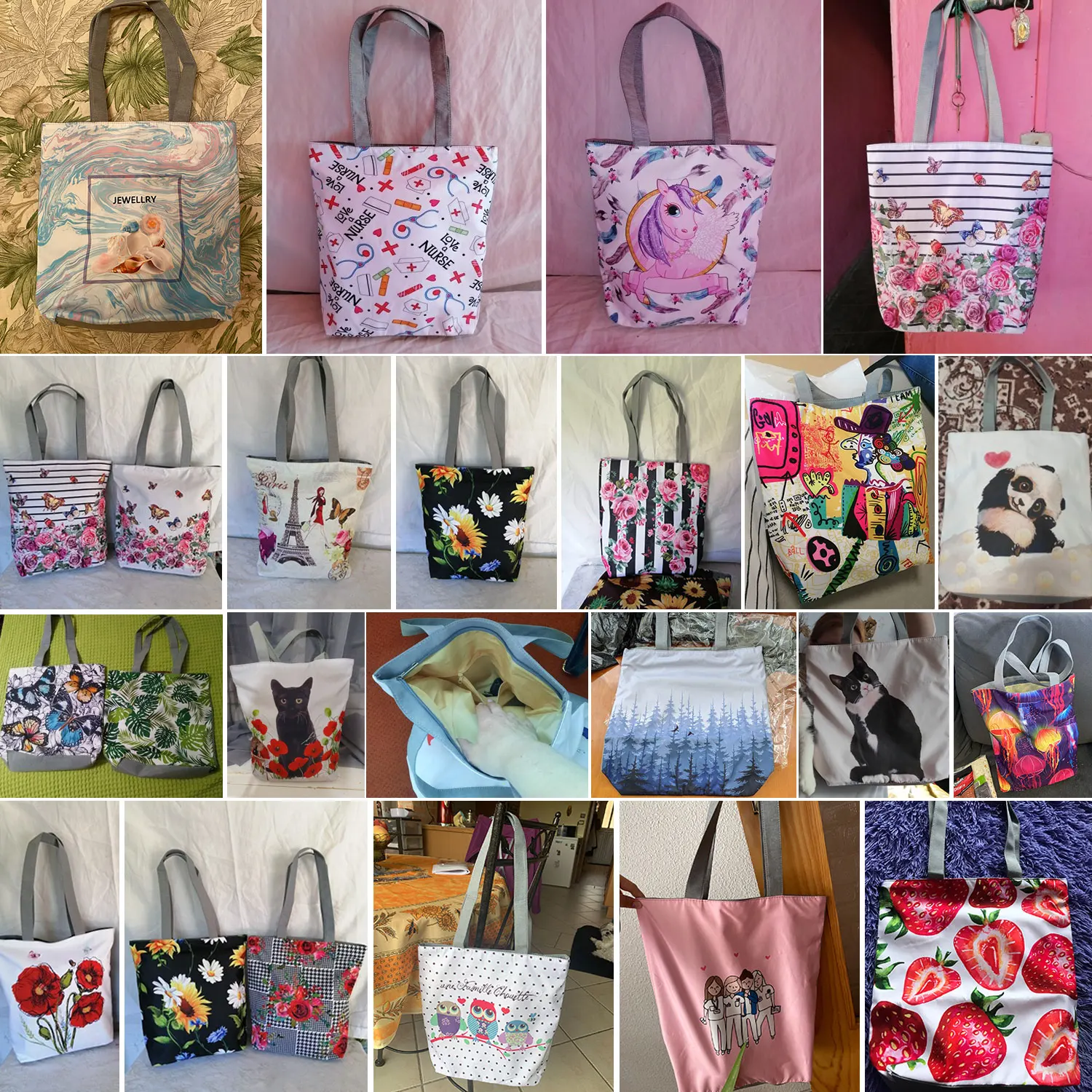 Художествена цветна дамска чанта-тоут с маслена печат, Еко-торбички за пазаруване, ежедневна чанта за супермаркет, преносими ежедневни училищна чанта, чанта през рамо Изображение 3