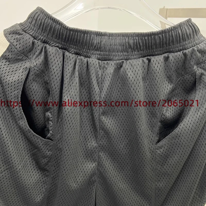 Двуслойни мрежести къси панталони в стил мозайка за мъже и жени, гащички с джобове дантела прозорци, големи размери Изображение 2