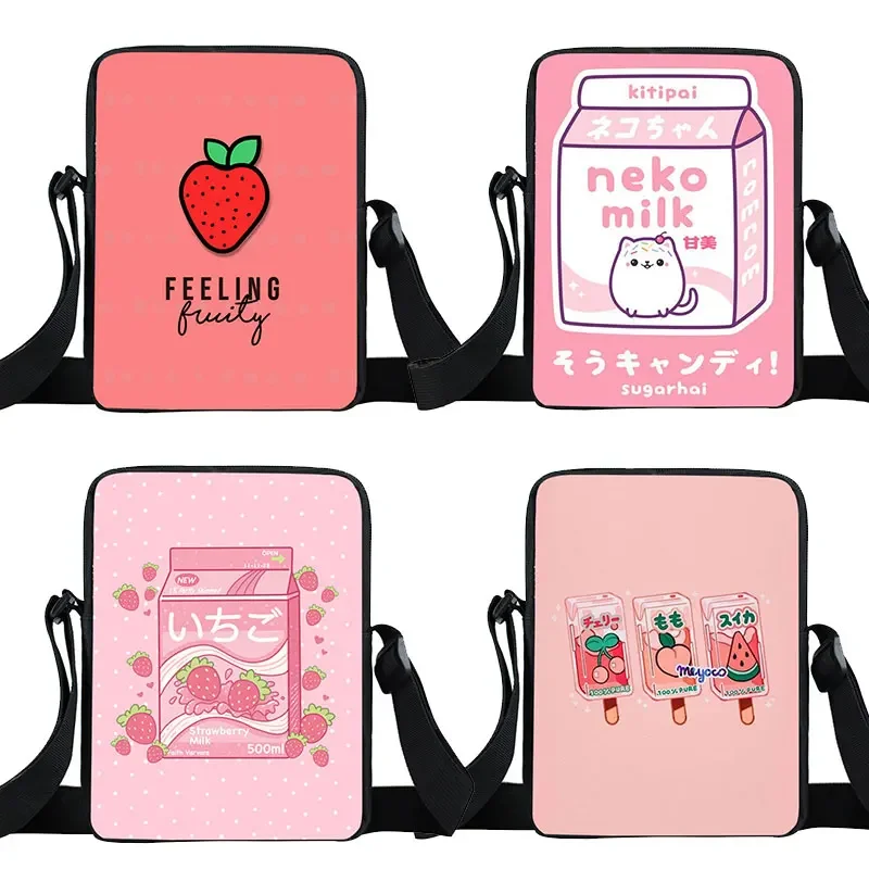 Harajuku Kawaii Чанта-месинджър с ягоди мляко, дамски холщовая чанта в стил Лолита, преносими чанти за тийнейджъри, подарък Изображение 0