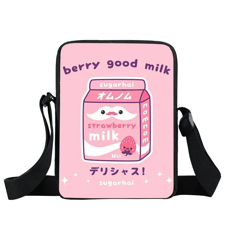 Harajuku Kawaii Чанта-месинджър с ягоди мляко, дамски холщовая чанта в стил Лолита, преносими чанти за тийнейджъри, подарък Изображение 1