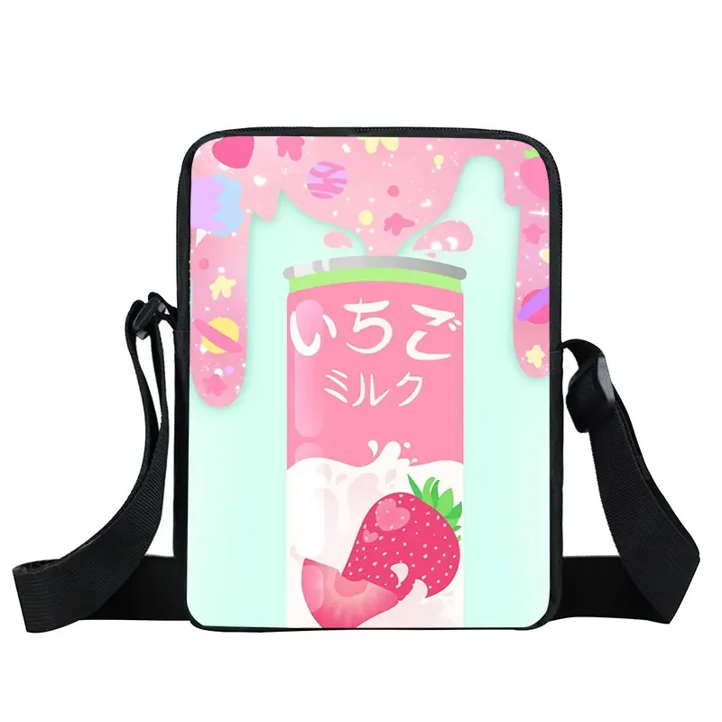 Harajuku Kawaii Чанта-месинджър с ягоди мляко, дамски холщовая чанта в стил Лолита, преносими чанти за тийнейджъри, подарък Изображение 2