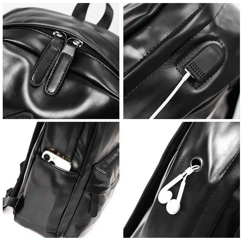 Висококачествен раница мъжки противоугонный USB раница за зареждане на Мъжка чанта за лаптоп от изкуствена кожа Мъжки раница, чанта, голям капацитет Изображение 3
