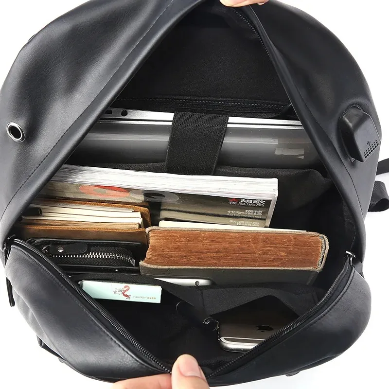 Висококачествен раница мъжки противоугонный USB раница за зареждане на Мъжка чанта за лаптоп от изкуствена кожа Мъжки раница, чанта, голям капацитет Изображение 4