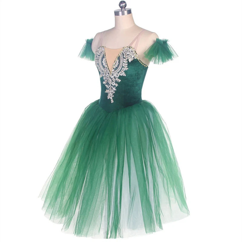 Балетное рокля за изпълнения на зеления детски конкурс, рокля за професионално изпълнения, рокля за Пенгпенга, рокля от прежда за възрастни, балетное рокля Изображение 3