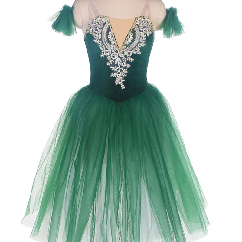 Балетное рокля за изпълнения на зеления детски конкурс, рокля за професионално изпълнения, рокля за Пенгпенга, рокля от прежда за възрастни, балетное рокля Изображение 4