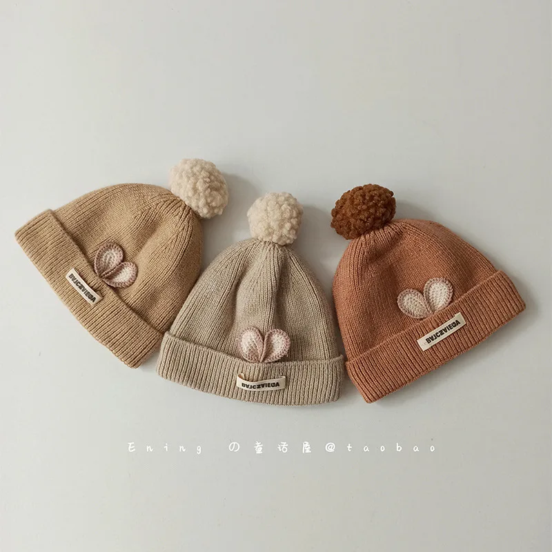 Детска шапчица-бини за новородени Малки месеца, скъпа шапка със заек, зимни вязаная шапка за момичета и момчета, топло ветрозащитная шапка за деца, детска шапчица Изображение 1