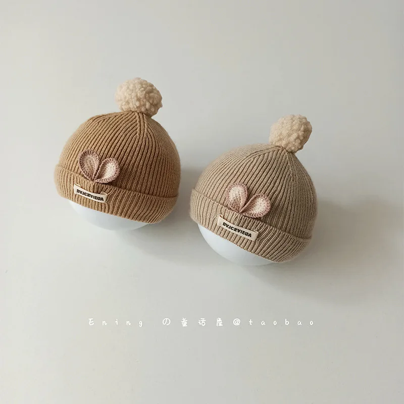 Детска шапчица-бини за новородени Малки месеца, скъпа шапка със заек, зимни вязаная шапка за момичета и момчета, топло ветрозащитная шапка за деца, детска шапчица Изображение 2