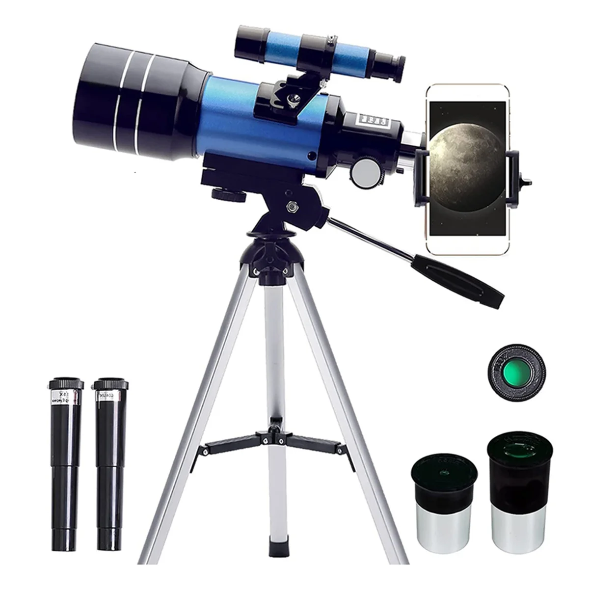 Най-добрият телескоп за възрастни и деца, Преносими Рефракторные телескопи с отвор 70 мм (15X-150X) за начинаещи, Произведено Телескоп 300 мм Изображение 0
