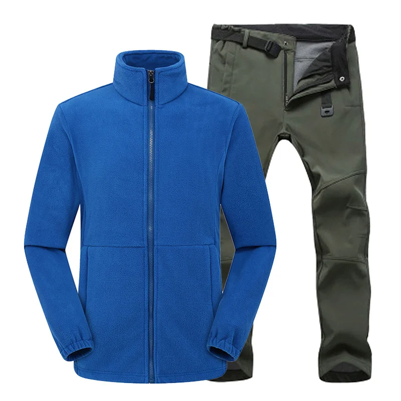 Мъжки зимни якета за туризъм, къмпинг, улично топло флисового палто Softshell, панталони, катерене панталон, водоустойчив треккингового комплект Изображение 1